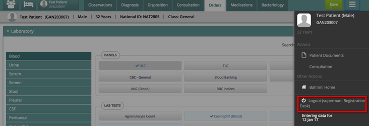 Here Test Patient has DLC panel ordered from Registration Desk location